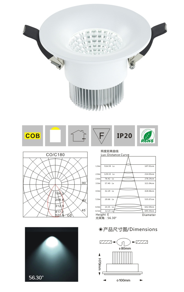 COB天花燈LM8004 10W 產(chǎn)品檢測